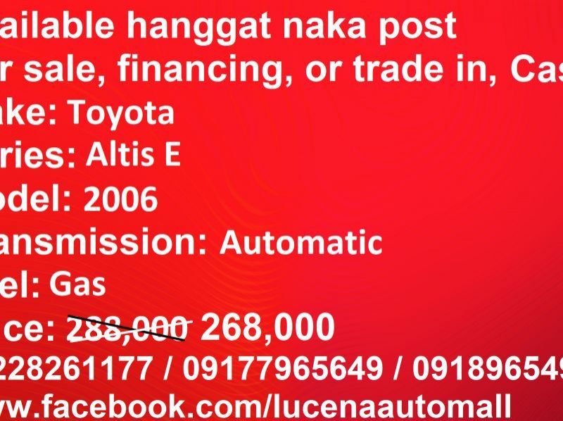 2006 Toyota Toyota Corolla  Altis Automatic Lucena City pictures